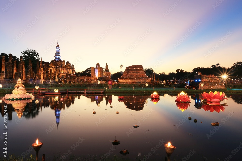 Loy Krathong and Candle Festival at Sukhothai Thailand