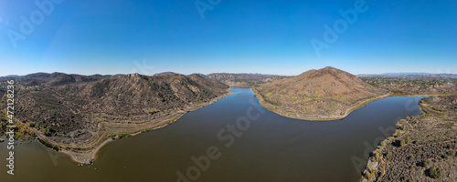 Aerial view of Lake Hodges and Bernardo Mountain, San Diego County, California, USA photo