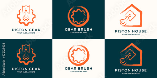piston gear house combined brush stroke concept for workshop industry automotive inspiration logo