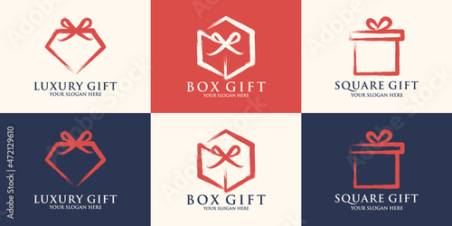 gift box diamond cube combined with brush stroke logo concept