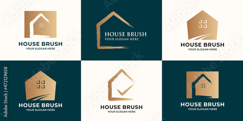 creative house combined with brush stroke logo concept