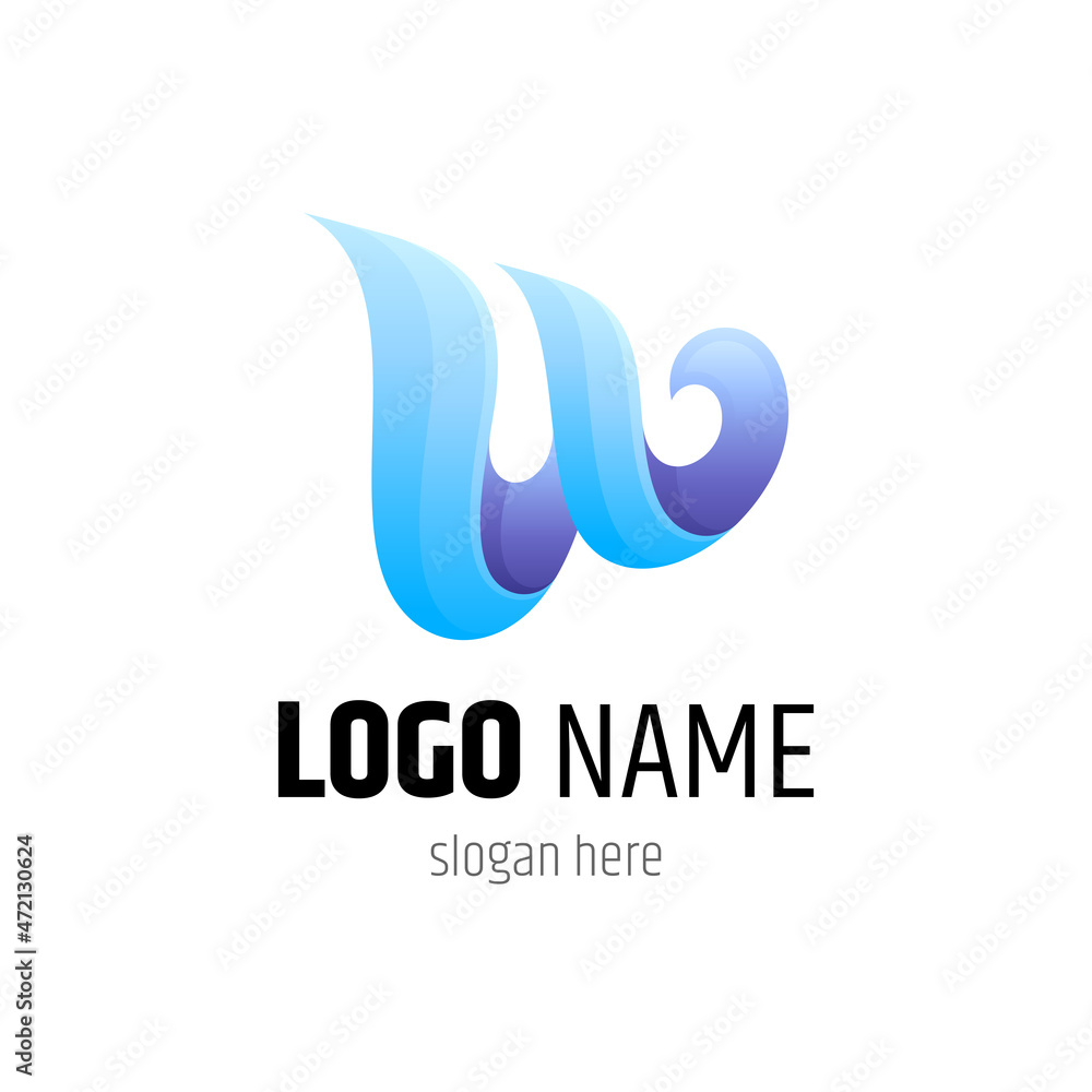 blue wave letter w logo concept blue wave letter w logo concept