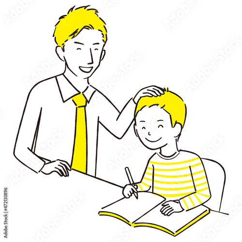 手描き1color　先生に褒められる男の子