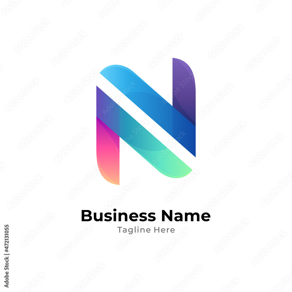 Simple initial letter N logo template with multiple gradient colors Simple initial letter N logo template with multiple gradient colors