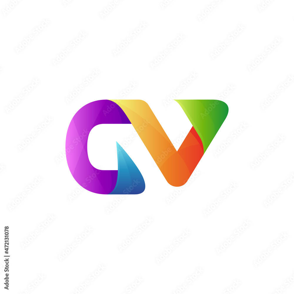Letter c and letter v monogram logo template with multiple gradient colors Letter c and letter v monogram logo template with multiple gradient colors