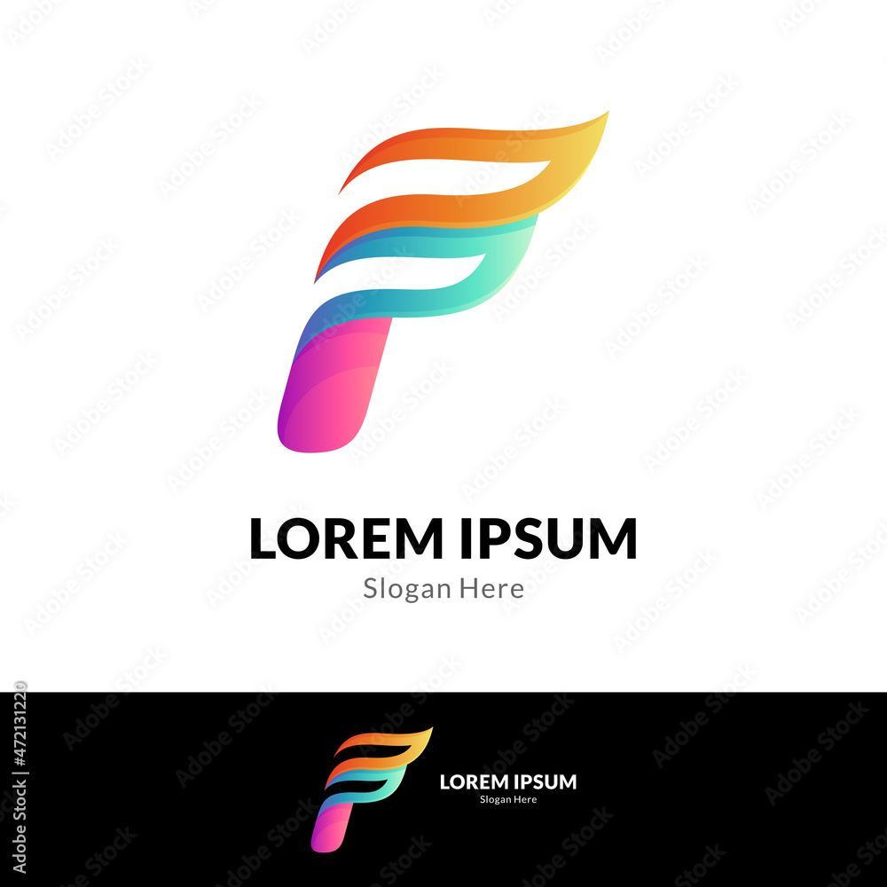 Letter F logo template with flames in gradient color style Letter F logo template with flames in gradient color style