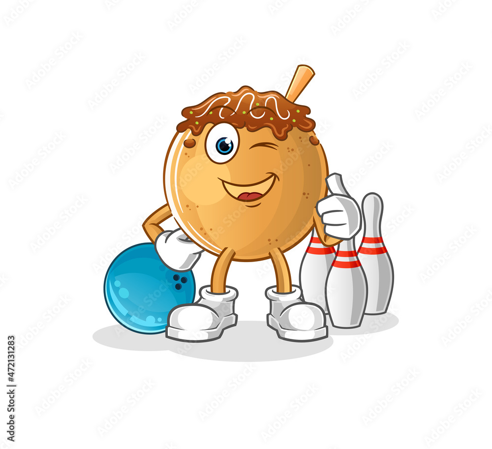 takoyaki play bowling illustration. character vector takoyaki play bowling illustration. character vector