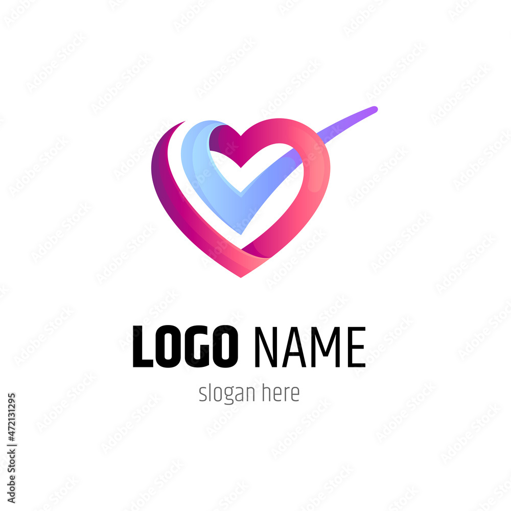 Heart and check logo design template in minimalist line style Heart and check logo design template in minimalist line style