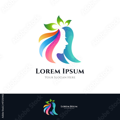 Female beauty and care logo with multiple gradient colors