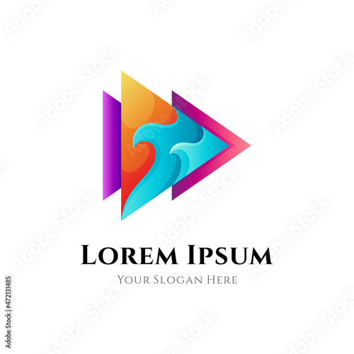 Free Download Logo concept of arrow with wave in multiple gradient colors - GFXLoad