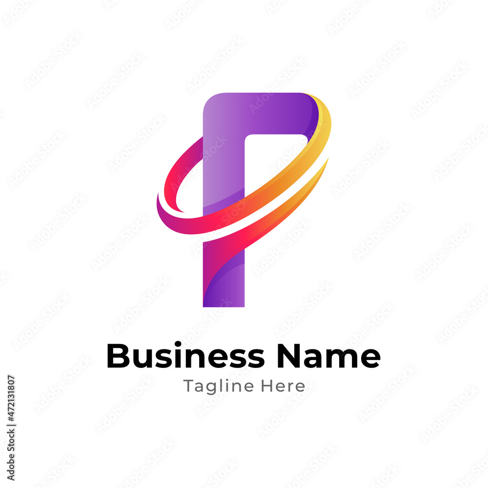 Simple letter P logo design template with swoosh Simple letter P logo design template with swoosh
