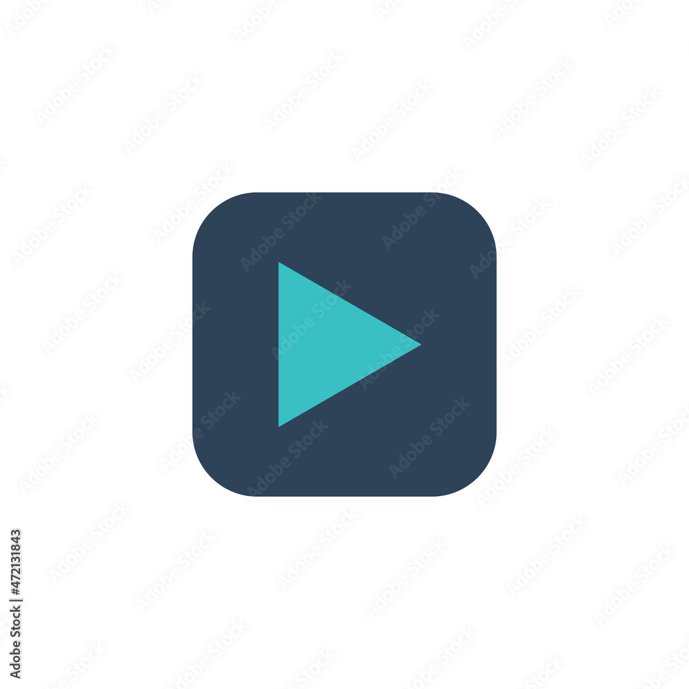 flat blue play button icon on white background flat blue play button icon on white background