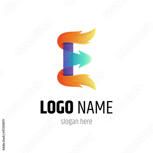 Fire and letter E logo concept template with gradient color