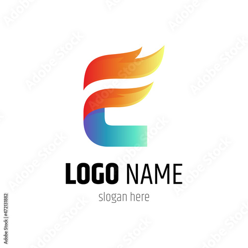 Letter E logo combination with fire shape