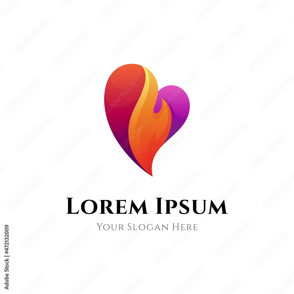 Hot heart logo, love logo template Hot heart logo, love logo template