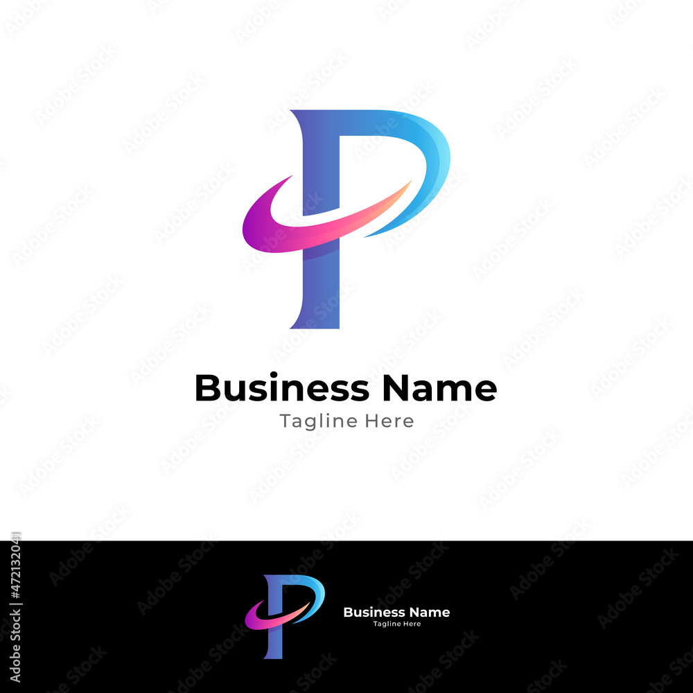 Simple letter P flat logo with swoosh shape Simple letter P flat logo with swoosh shape