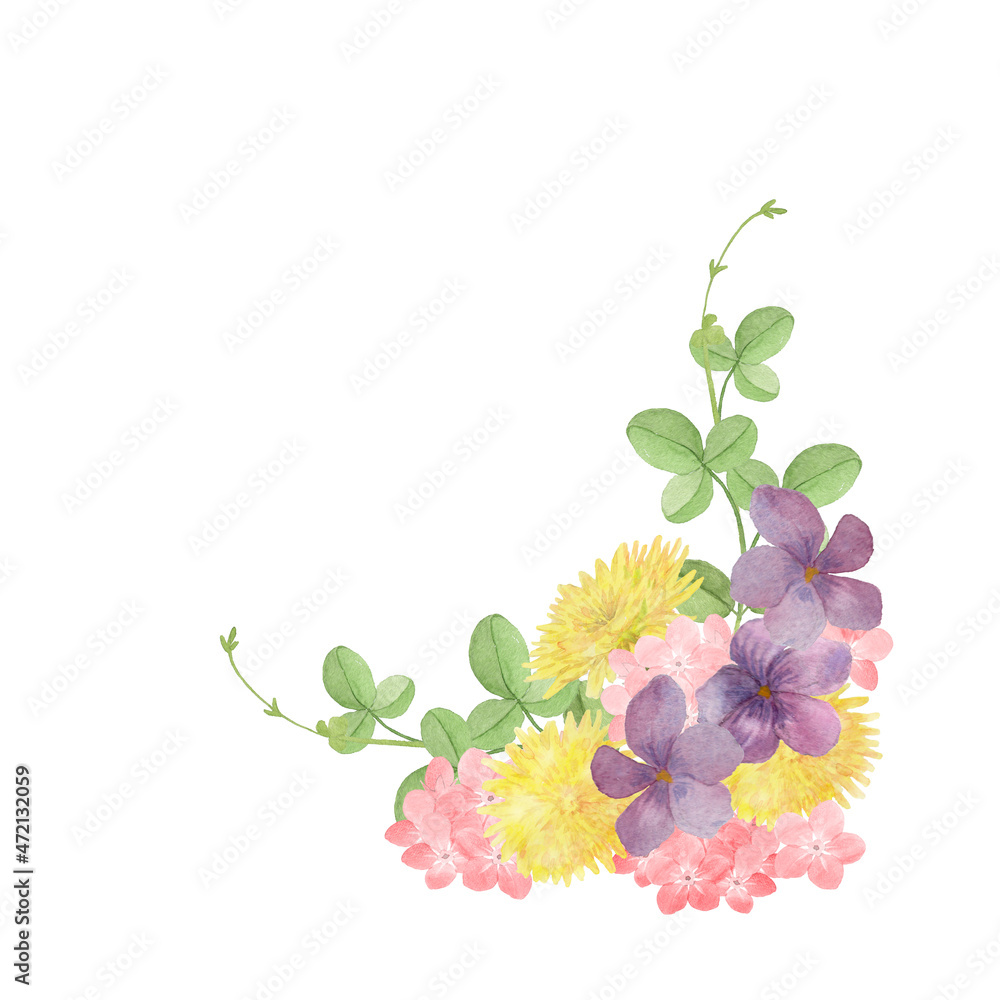 春の草花のブーケ 水彩画 春の草花のブーケ 水彩画
