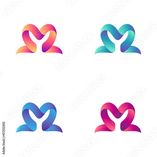 Letter M logo combination with heart or love shape