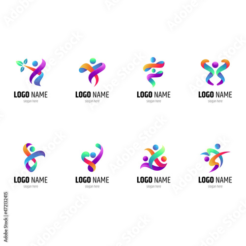 physiotherapy logo set, people health care logo collection