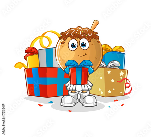 Wallpaper Mural takoyaki give gifts mascot. cartoon vector Torontodigital.ca