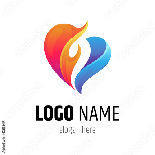 hot love logo, heart and fire logo concept
