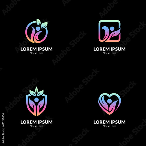 health and physiotherapy logo set, people vector icon collection