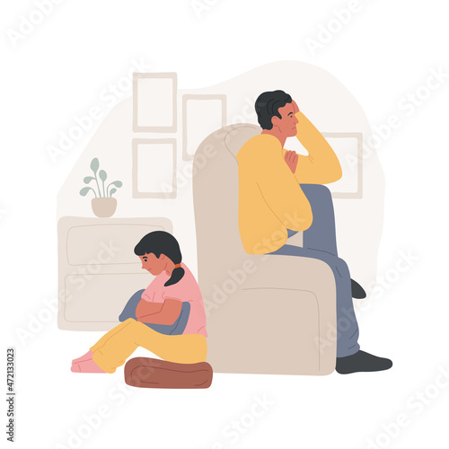 Resentment isolated cartoon vector illustration. Family relationship, kid and parent turn away from each other, sitting with folded hands, having a conflict, feeling resentment cartoon vector.