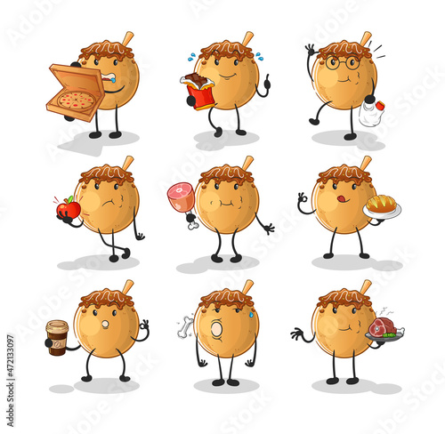 takoyaki food set character. cartoon mascot vector