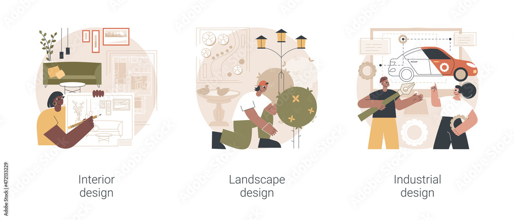Design studio abstract concept vector illustration set. Interior and ...