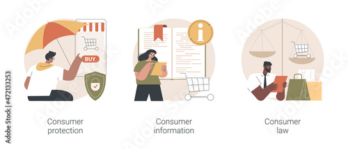 Buyers rights regulation abstract concept vector illustration set. Consumer protection, financial information and privacy security policy, consumer law, online shopping, e-commerce abstract metaphor.