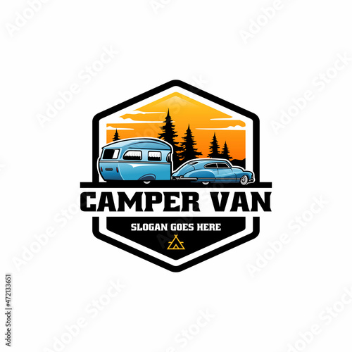 vintage retro car camper trailer illustration logo design
