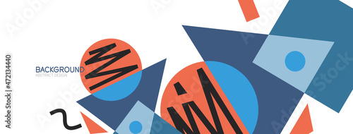Abstract background. Blocks, lines, triangles, circles composition. Techno or business concept for wallpaper, banner, background, landing page
