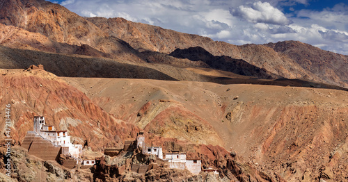 Panoramic view of ruins and Basgo Monastery surrounded with stones and rocks , Leh, Ladakh, Jammu and Kashmir, India photo