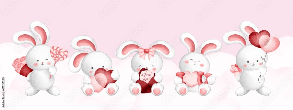 Set of Valentine's rabbit character Set of Valentine's rabbit character