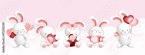 Set of Valentine's rabbit character 
