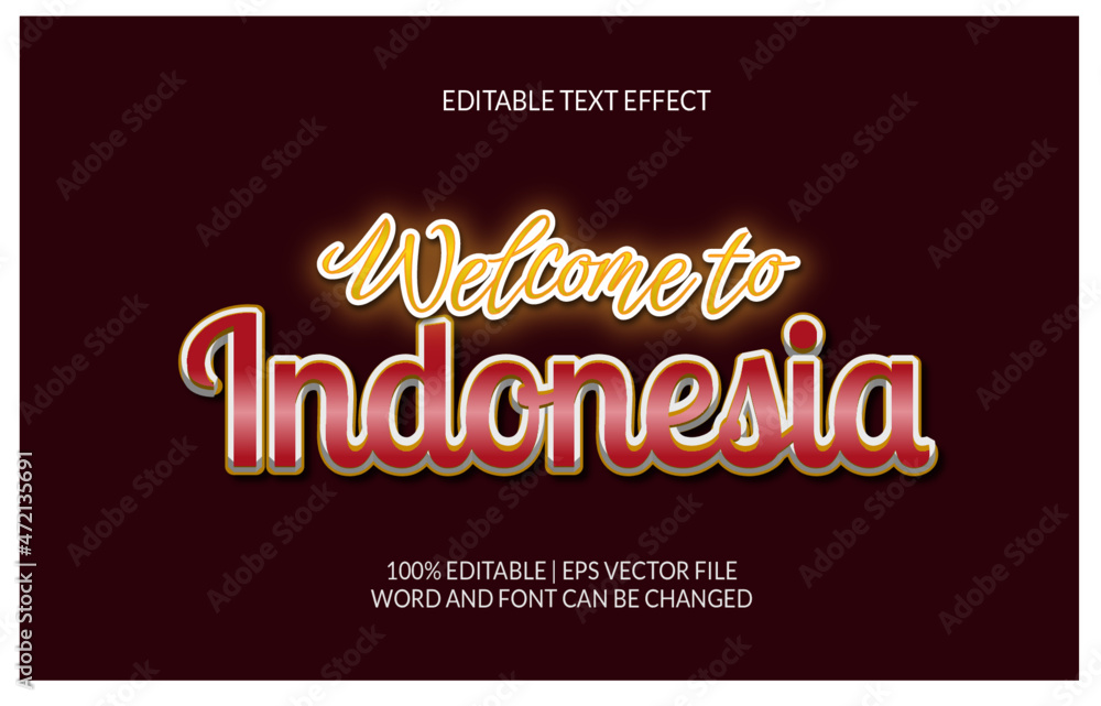 welcome Indonesia red white and gold text effect