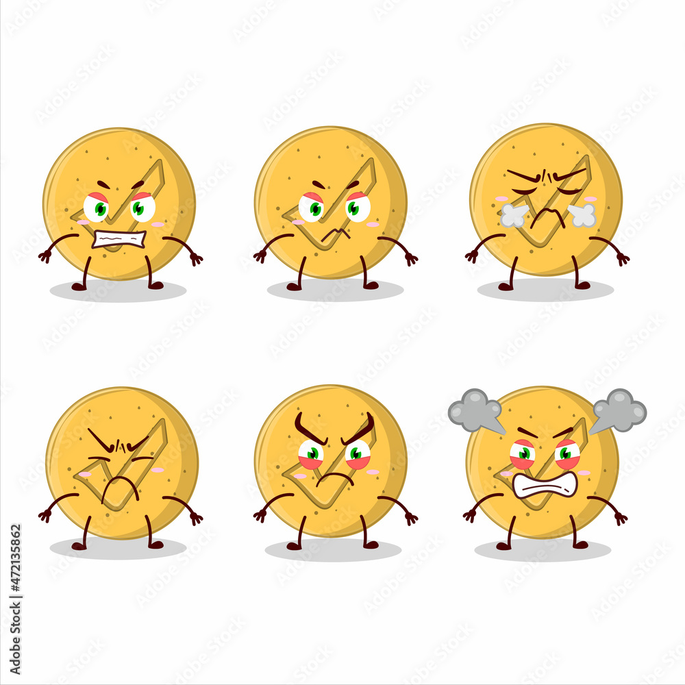 Dalgona candy agree cartoon character with various angry expressions Dalgona candy agree cartoon character with various angry expressions