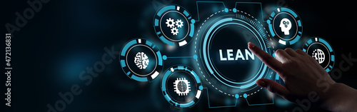 Foto Lean, Six sigma, quality control and manufacturing process management concept on virtual screen