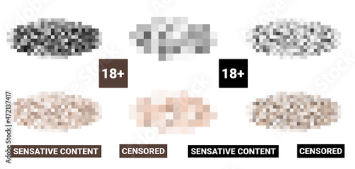 Censored pixel bar. Set of blured grey censorship background. Vector illustration for photo, app or tv.