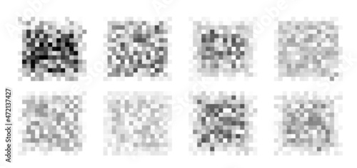 Censored pixel bar. Set of blured grey censorship background. Vector illustration for photo, app or tv.