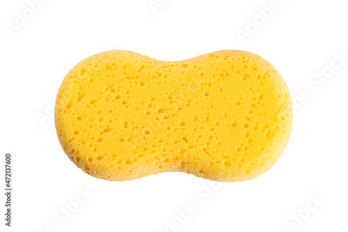 Yellow sponge for cleaning and washing car isolated on white background. photo