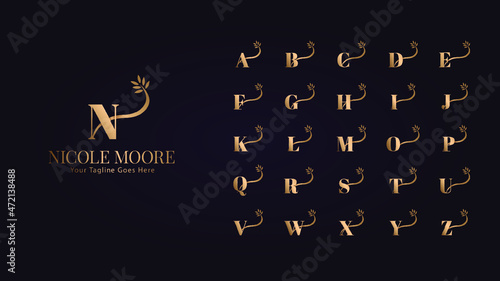 luxury golden logo initials complete set of alphabets