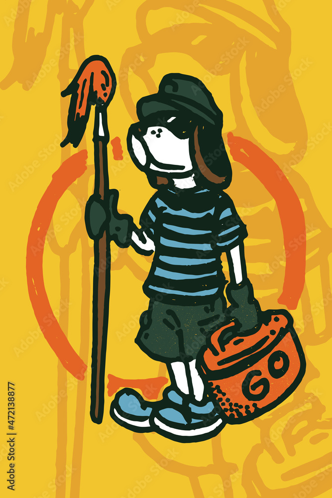 Illustration of a cleaning service with a dog character ready to work in a relaxed style Illustration of a cleaning service with a dog character ready to work in a relaxed style