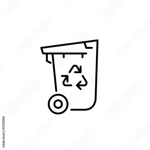 Eco awareness waste management. Household garbage bin with recycling symbol. Pixel perfect, editable stroke icon