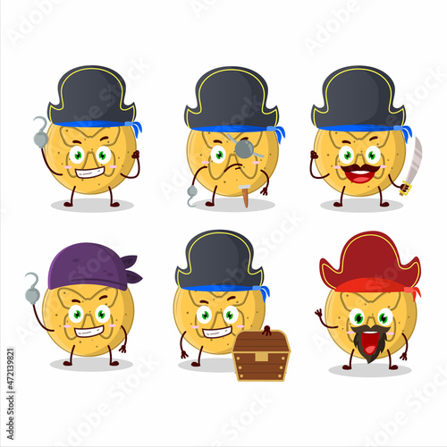 Cartoon character of dalgona candy butterfly with various pirates emoticons