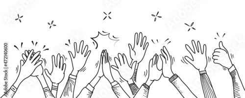 hand drawn of hands clapping ovation. applause, thumbs up gesture on doodle style , vector illustration
