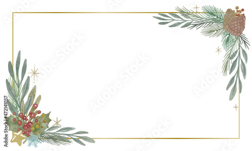 水彩風 クリスマスの植物素材 フレーム ベクターイラスト