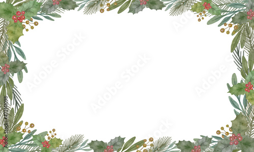 水彩風 クリスマスの植物素材 フレーム ベクターイラスト