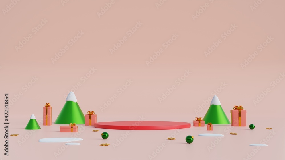 Minimal scene with geometric shape with cylinder podium on pink background.Merry christmas and happy new year presentation.3d rendering illustration. Minimal scene with geometric shape with cylinder podium on pink background.Merry christmas and happy new year presentation.3d rendering illustration.