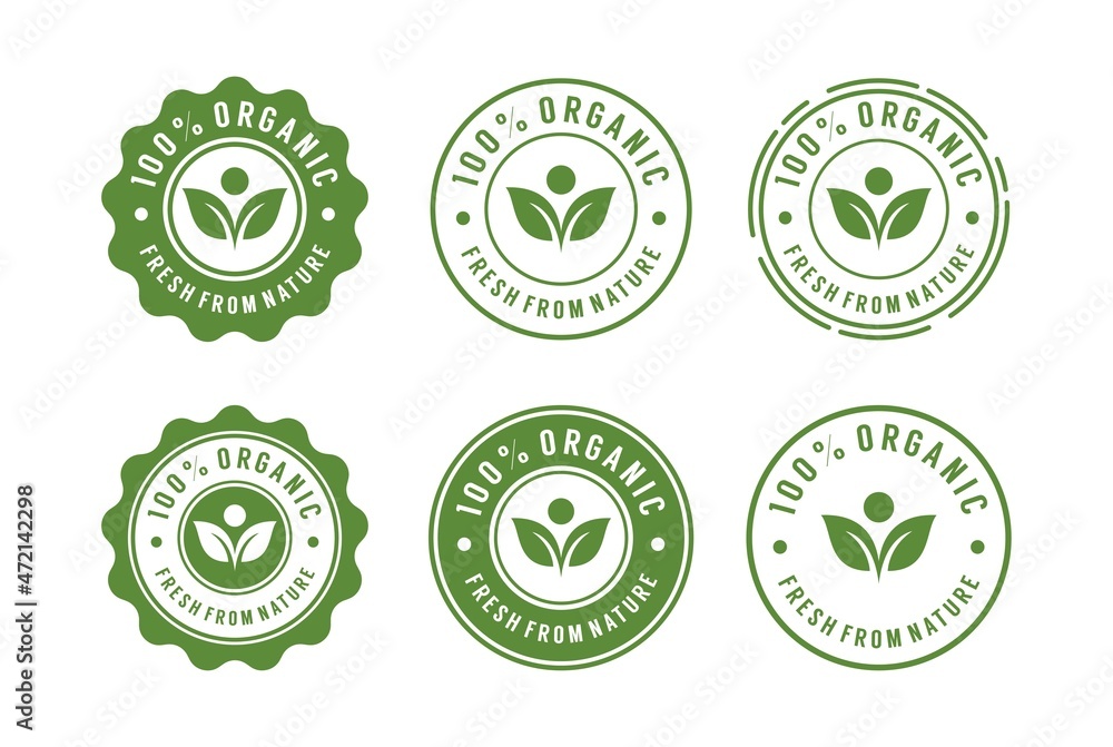 Set of 100% Organic Food Natural Label Sticker logo design Set of 100% Organic Food Natural Label Sticker logo design